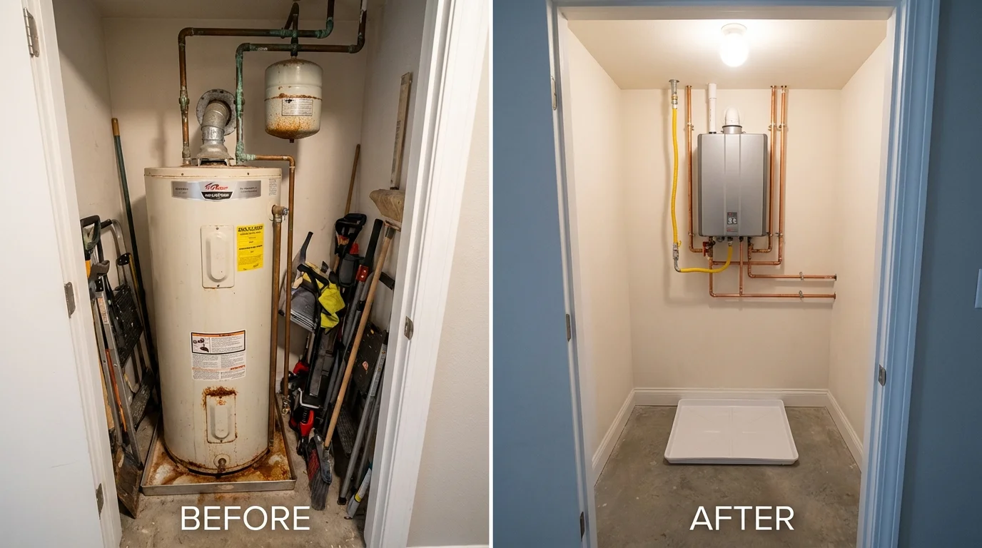 Tank water heater versus wall-mounted tankless unit comparison for Weatherford, TX homeowners