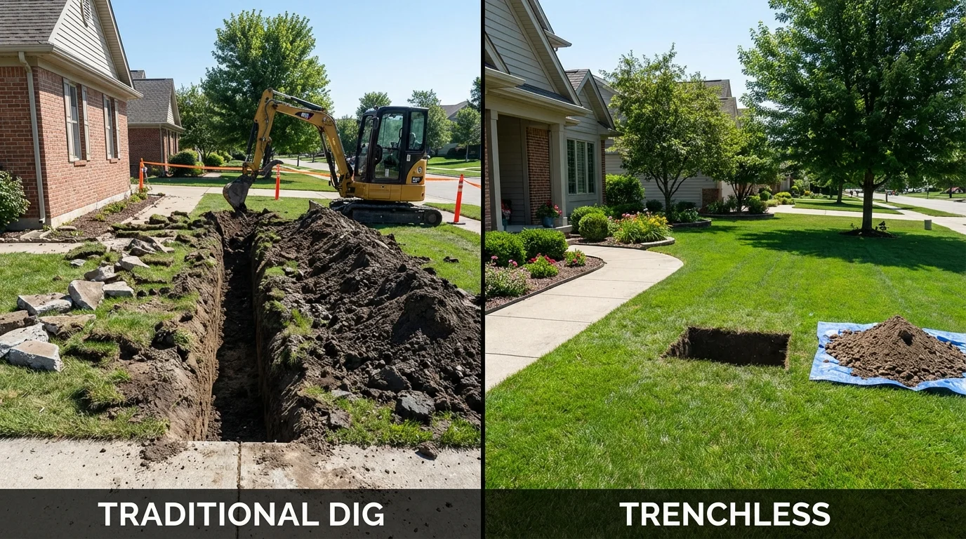 Trenchless sewer repair with minimal yard damage versus traditional excavation in Weatherford, TX